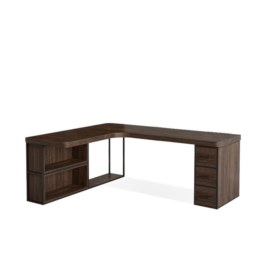 East Urban Home Nut-brown L-Shaped Solid Wood Executive Desk with ...