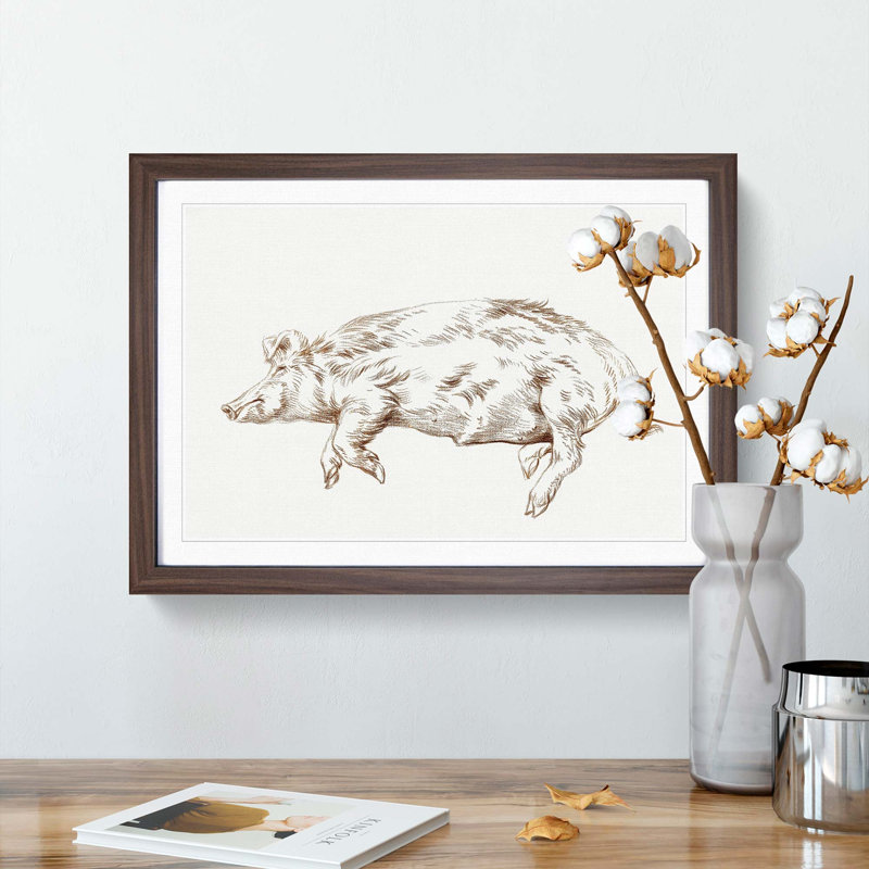 Resting Pig by Jean Bernard - Framed Print, Walnut Framed, 27cm H x 36cm W x 2cm D