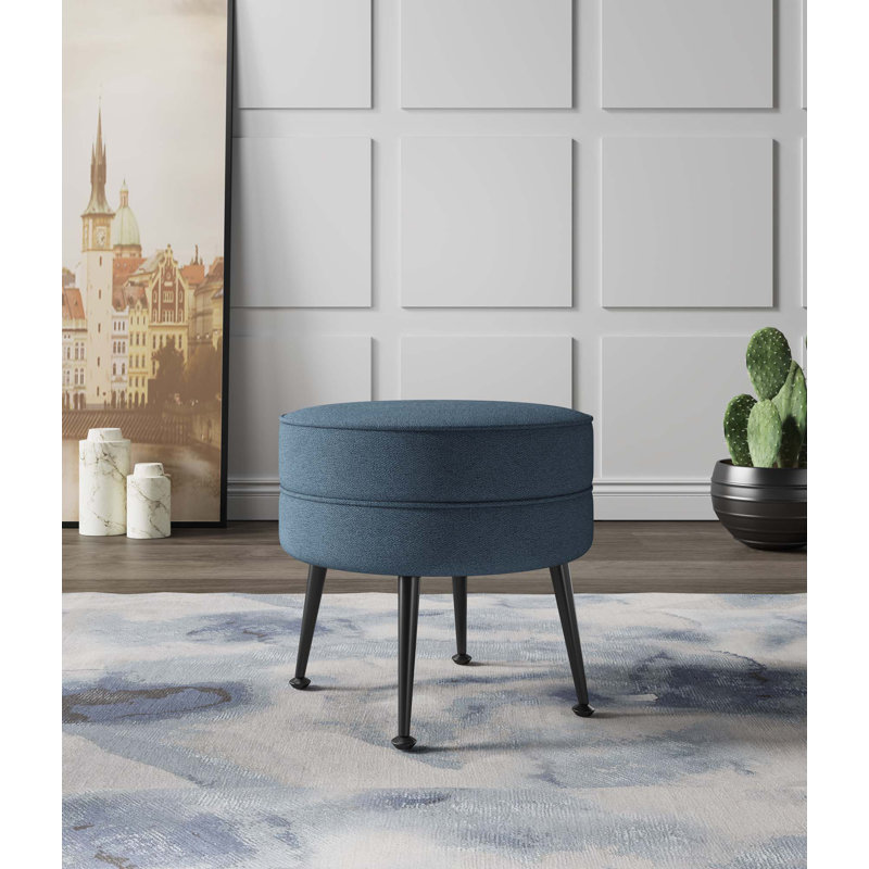 Luker Upholstered Ottoman, Blue, Black