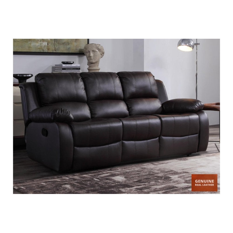 Arberie Reclining Sofa, Leather Match, Tan, Manual
