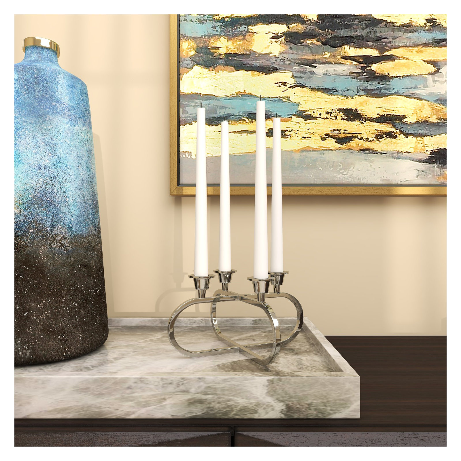 5.6" Aluminum Tabletop Candelabra, Silver