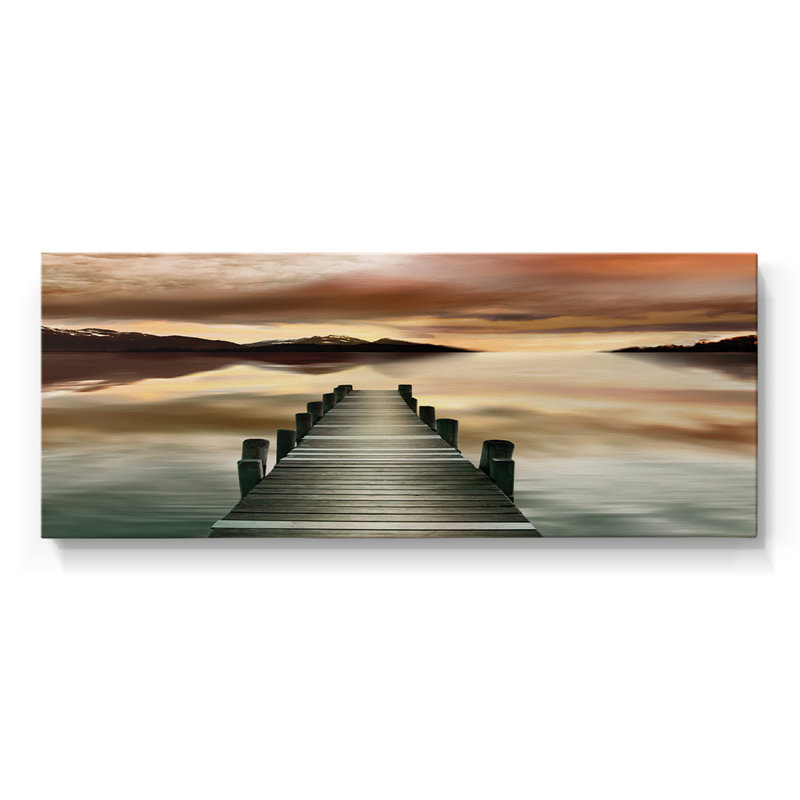 Jetée au coucher du soleil - Toile tendue avec châssis - Prêt à accrocher, H 12 po x l 30 po