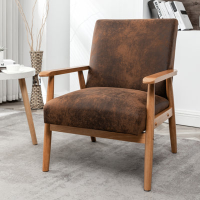 Fauteuil brun de 25,73 po de largeur. Mid-Century moderne Nuance. Fabrication en bois massif. Rembourrage en mousse souple. Revêtement en microfibre tendance. Facile à assembler et à ranger. Bras de construction. Chic