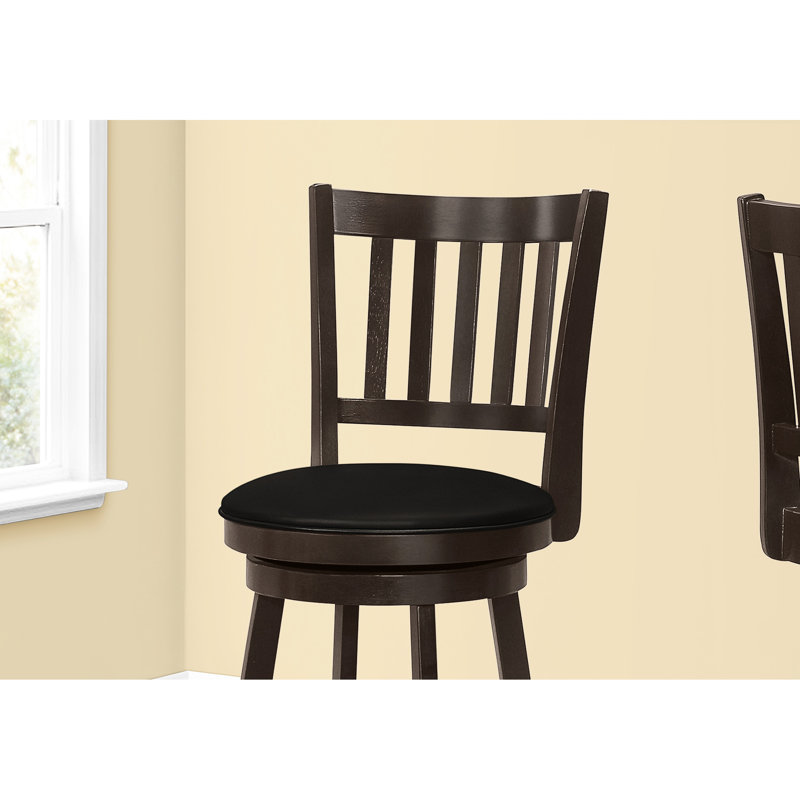 De 2, pivotant à 360 degrés, hauteur de bar, structure en bois brun, rembourrage de siège noir, finition et tabouret attrayant 2, fonction pivotante, structure foncée, coussin, moderne et confortable