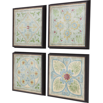 Set Of Four Verdigris Pattern Black Framed Print Wall Art