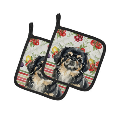 Black and Tan Pekingese Vegetables Pair of Pot Holders