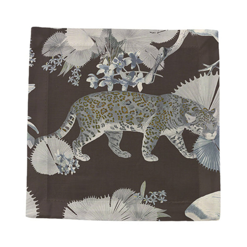Leopard Walk Hemstitch Cocktail 6" Linen/Cotton Napkin, Chocolate