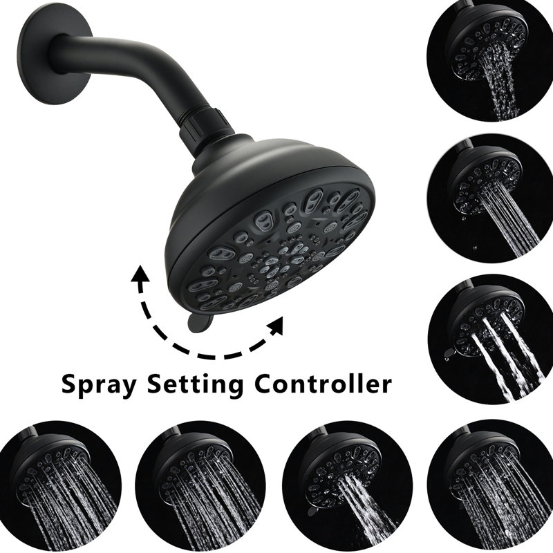 Tête de douche noire matte de 4,72 po - haute, 6 modes, colmatage, débit d'eau de 1,8 gal / min dans un sabot réglable, antirouille,
