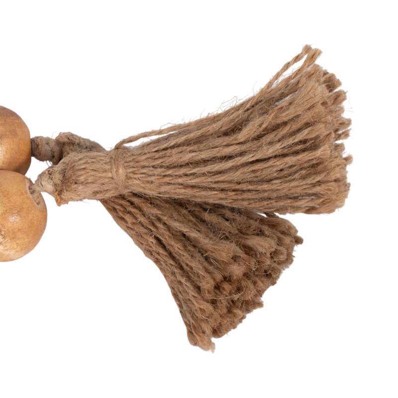 Perles décoratives fabriquées à la main en bois de manguier et en jute avec des accents tissés, Brun
