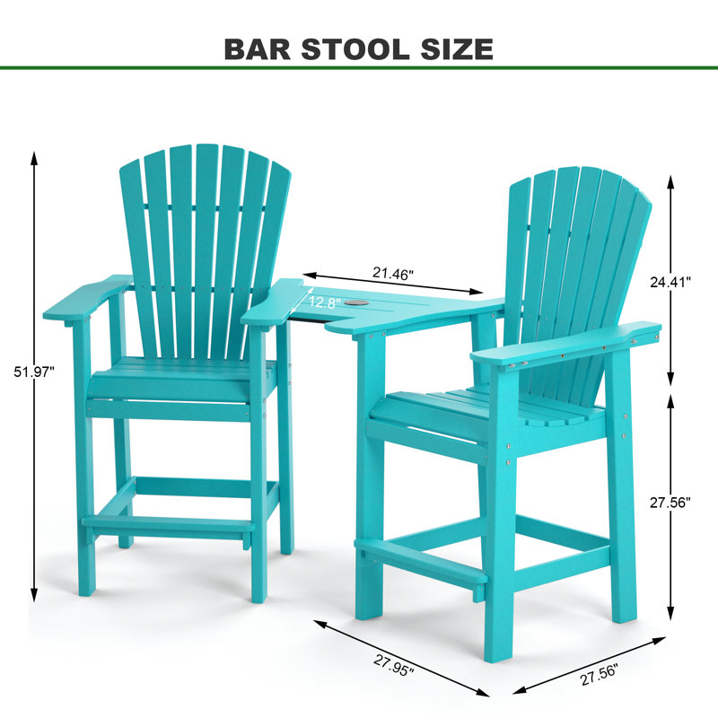 Outdoor Bar Stools Set of 2, HDPE Patio Bar Height Adirondack Chairs,Tall Barstools with Footrest for Kitchen,Poolside,Backyard,Garden (Tall Navy Blue)