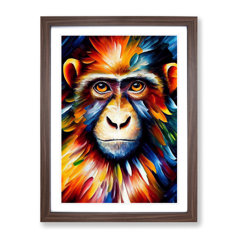 Monkey Portrait No.5 - Single Picture Frame Print, 46cm H x 34cm W, Walnut