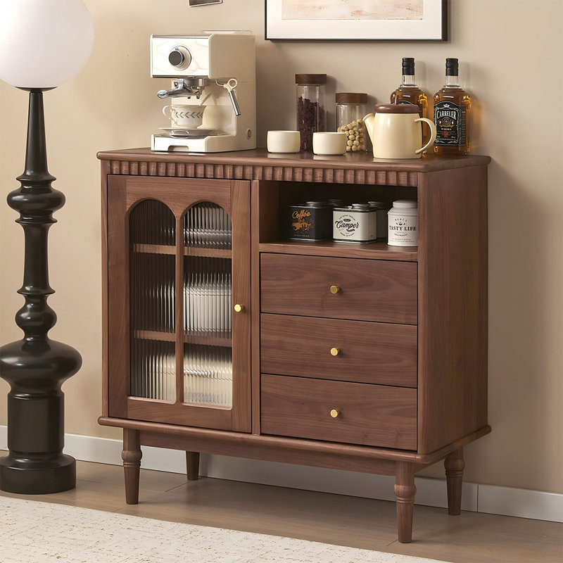 Buffet 31,5 po en noyer brun, 35.43"H x31.5"W x 15.75"D
