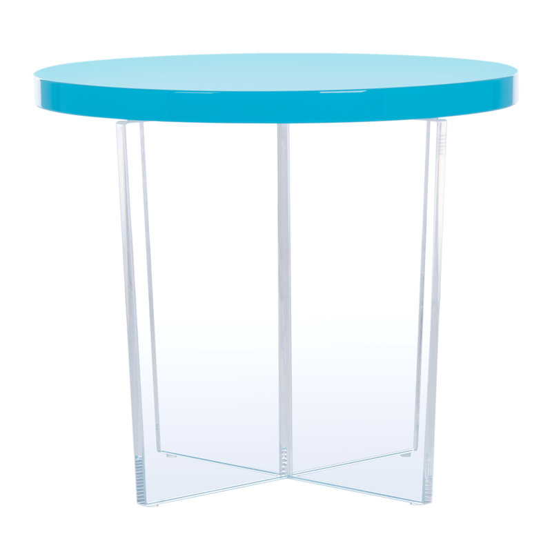 Edwards Turquoise Round Acrylic Accent Table with Clear Base
