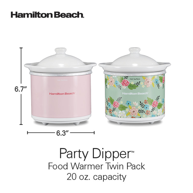 Hamilton Beach Party Dipper  Food Warmer Twin Pack, 20 oz. Capacity, Solid Pink and Colourful Floral Print, 33102