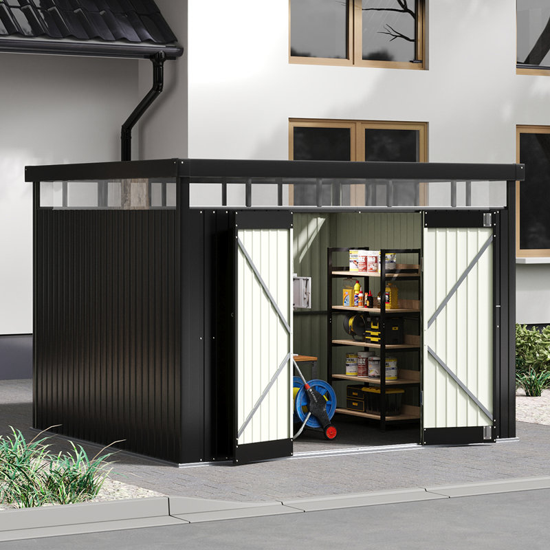 Charcoal Black Flat Roof Tool Shed