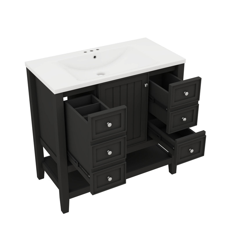 Ensemble de meuble-lavabo de salle de bain 36 po avec armoire et trois tiroirs, Noir, noir, noir, noir