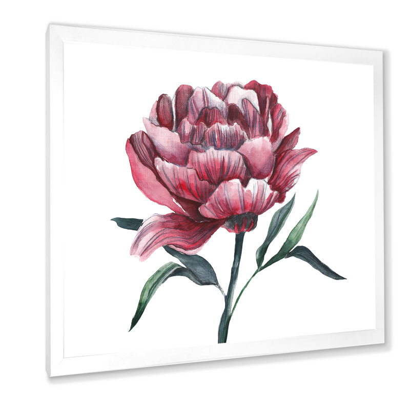Fleur de pivoine rouge rétro, H 16 po x l 16 po x P 1 po, Impression blanche sur toile encadrée