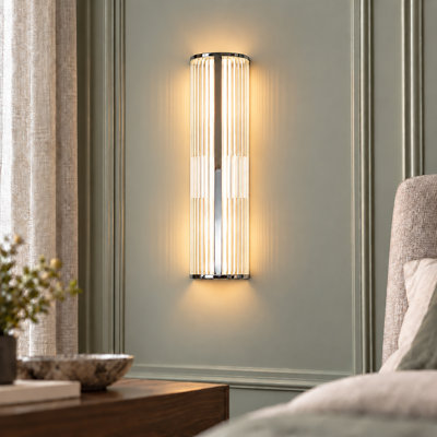 23.6" Modern LED Wall Sconce with Ribbed Clear Glass, 28W Dimmable Chrome Vanity Light