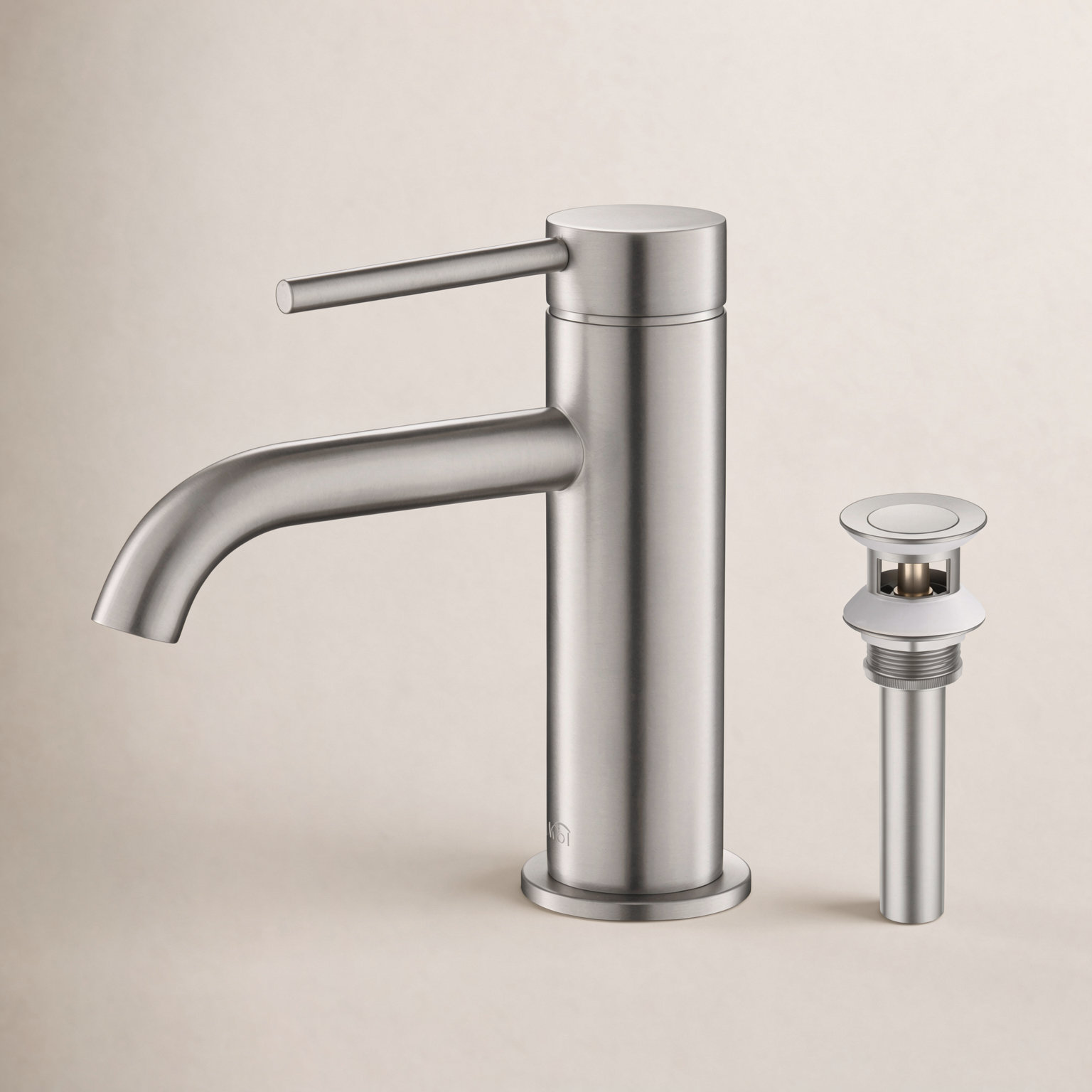 Circular Single-Hole Bathroom Faucet, Brushed Nickel, Drain Assembly Included