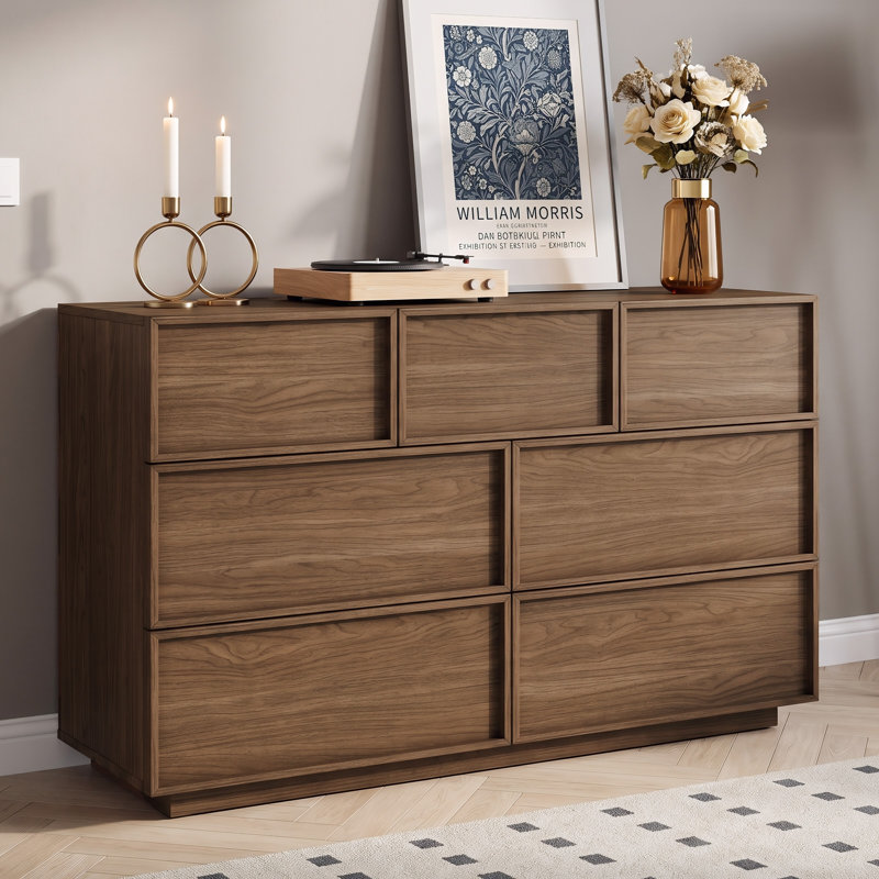 Commode moderne Abbate à 7 tiroirs, largeur de 120 cm, en bois, Walnut