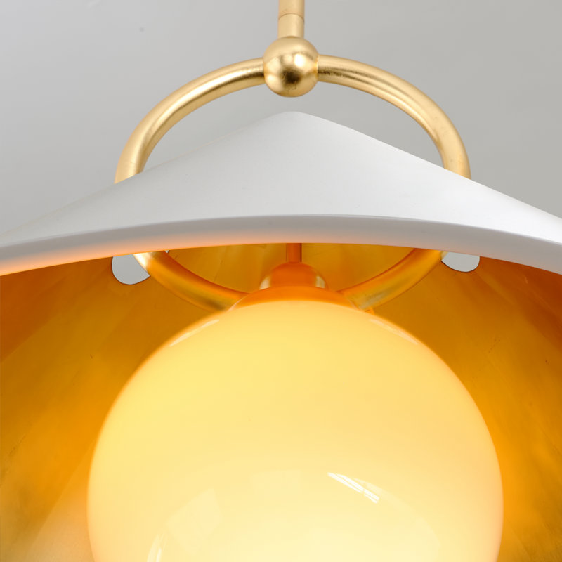 Charm 1 - Light Single Cone Pendant, 26.5" H x 38" W x 38" W, Gold Leaf/White