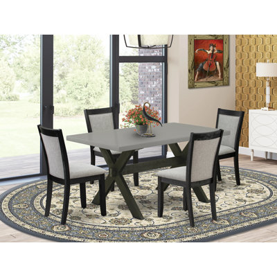 Ensemble de table de salle à manger 5 pièces moderne comprenant une table de salle à manger de style Mid-Century et 4 chaises de salle à manger en tissu de lin crème avec dossier élégant - Lin brossé blanc
