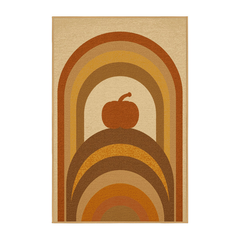 Machine Washable Holiday Thanksgiving Modern & Contemporary Abstract Rug in Brown – LightBrown Binding, 7x10