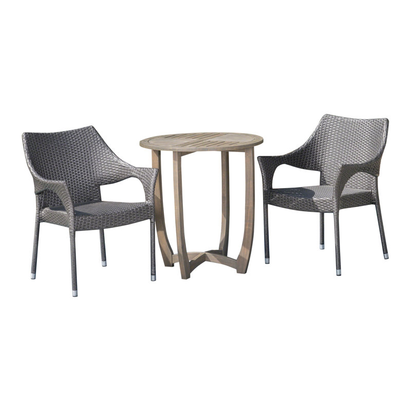 Nungesser 2 - Person Acacia Wicker Patio Dining Set with Round Table