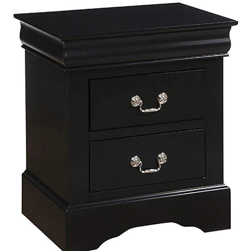 Table de chevet pour chambre à coucher 2, noire - avec poignées de tiroir en métal, idéale pour l'organisation, Noir