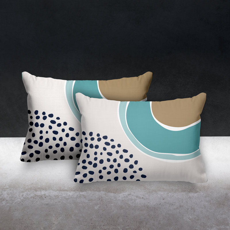 Housse et insert de coussin rectangulaire en polyester pour l'intérieur et l'extérieur, Turquoise / bleu marine / beige