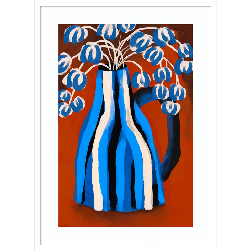 «Galya Striped Vase» par Treechild, impression sur bois encadrée, H 33 po x l 24 po, Blanc
