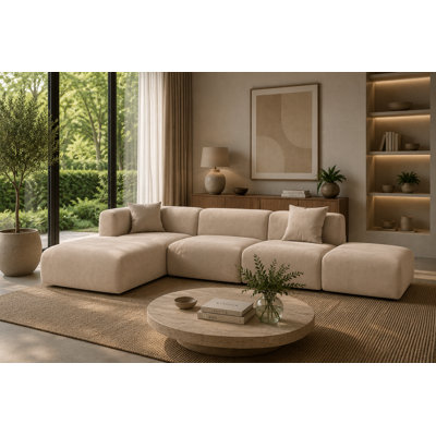 Greta Luxe Modular Sectional Sofa with Chaise and Ottoman – Modern Curved Upholstered Corner Couch