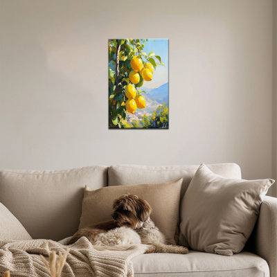  Toile de citron, art mural, peinture au citron rustique, photos de cuisine sur le thème du verger rustique, œuvre d'art agrume jaune vif pour murs de salle à manger de cuisine, 20 x 30 pouces