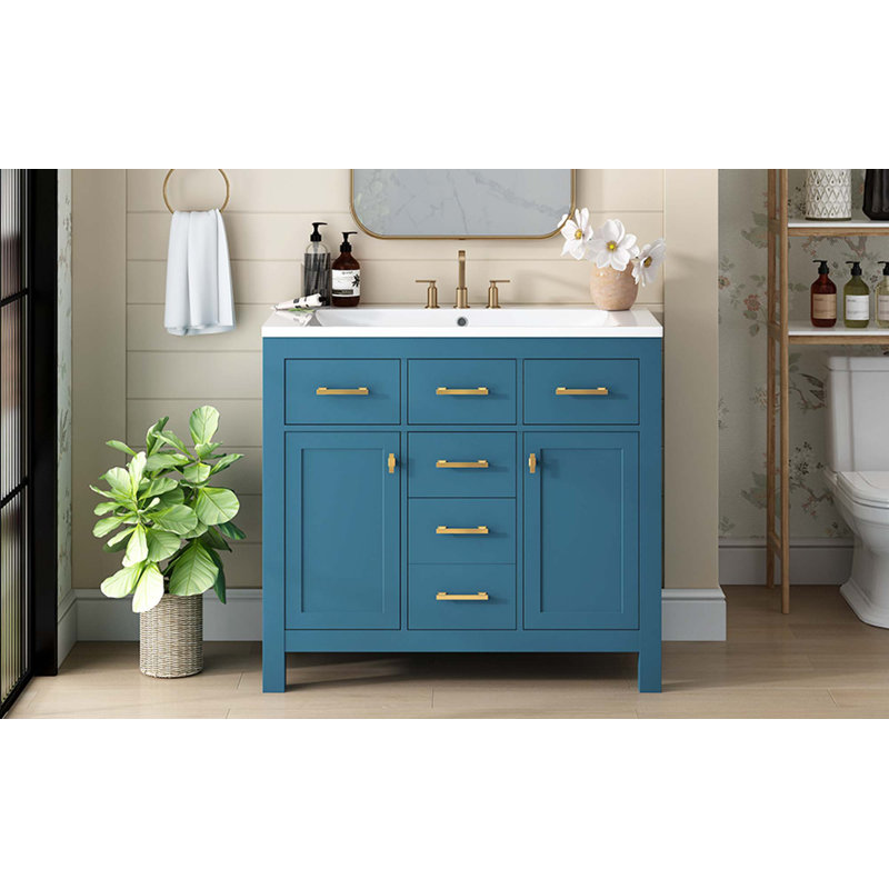 Meuble-lavabo avec lavabo en résine, 4 tiroirs et 2 portes Moderrn