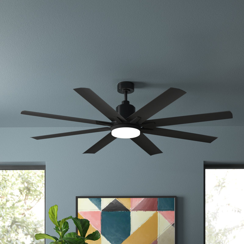 Ventilateur de plafond d'extérieur à DEL standard à 8 pales 72 po avec télécommande et ensemble d'éclairage inclus, Noir