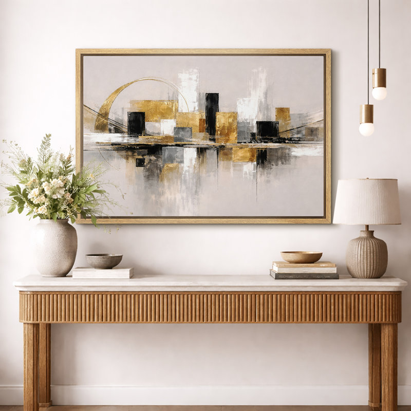 Œuvre d'art abstrait géométrique doré, photos de salon moderne, impression sur toile encadrée, H 24 po x l 36 po x P 1,5 po