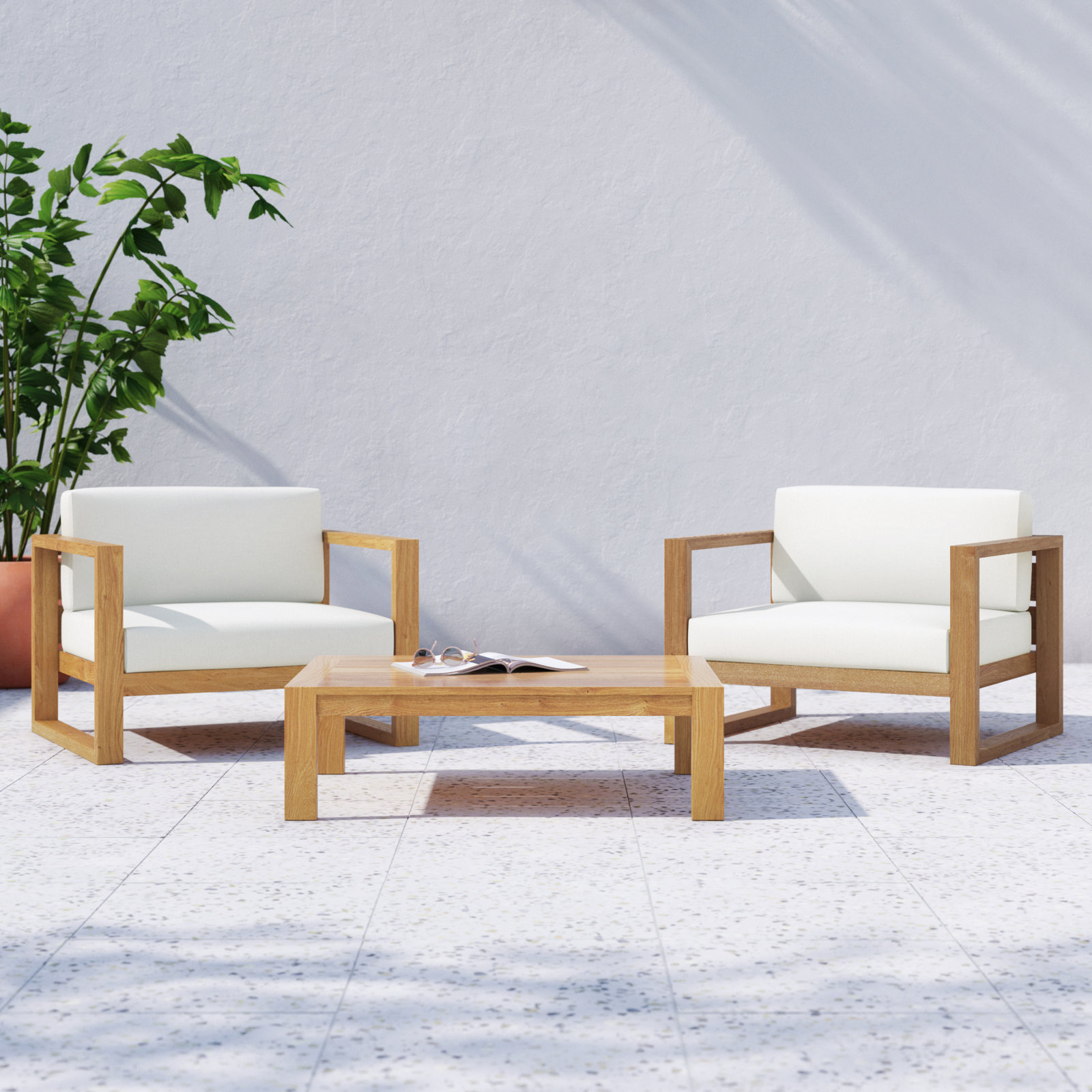 Upland 2-Person Teak Patio Seating Group