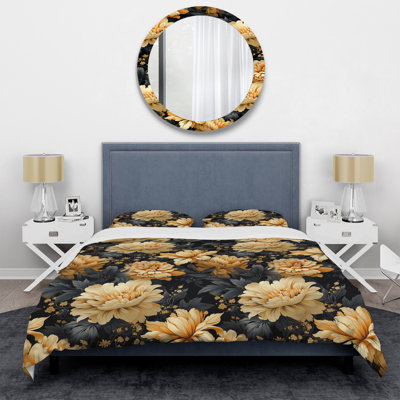Yellow Hydrangea Flower Damask Dream Box Stitch Floral Duvet Cover