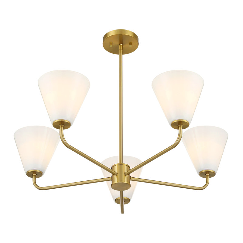 Lustre Hashimoto , H 9,25 po x l 30 po x P 30 po, Laiton, 5 lumières
