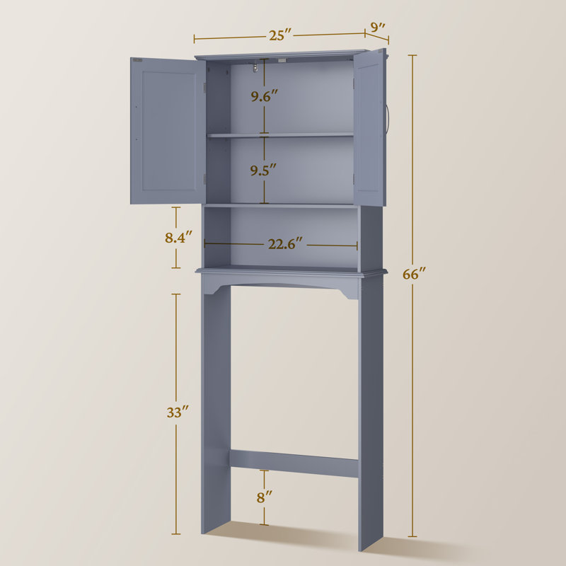 Dharmraj Over The Toilet Bathroom Storage With Upper Cabinets And Open Shelves, Gray