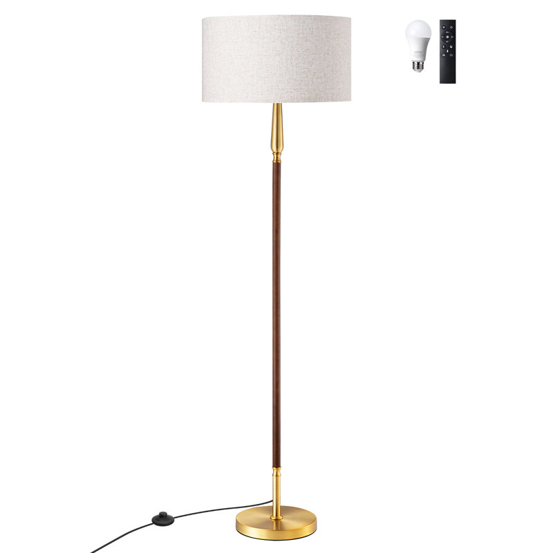 61.8" Dimmable Standard Floor Lamp With Remote and Bulb Included, Gold