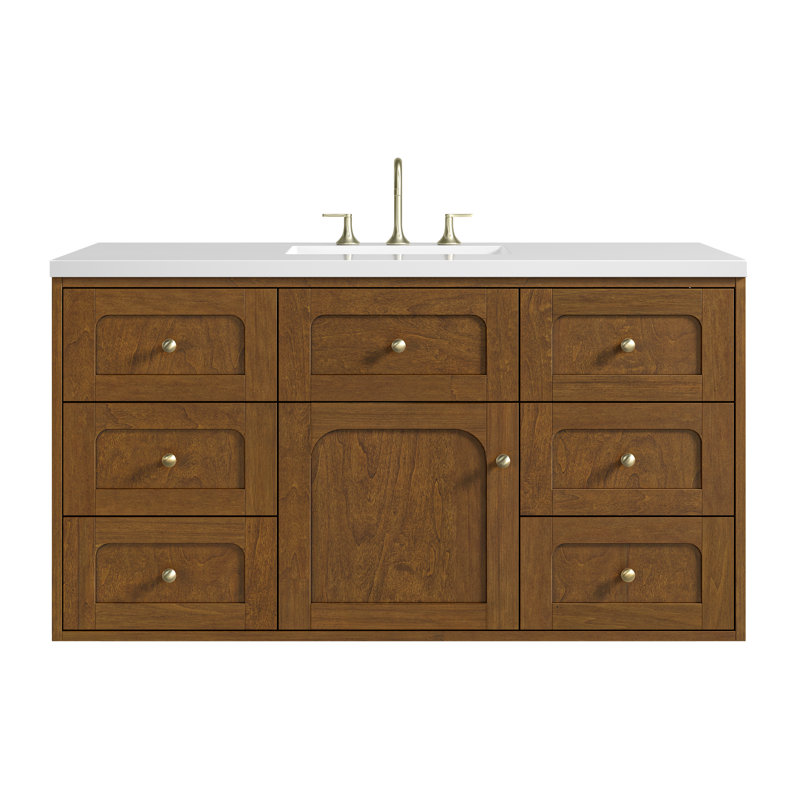 Laurent 48" Single Bathroom Vanity Set, White Zeus, 8" Widespread, Honey Brown