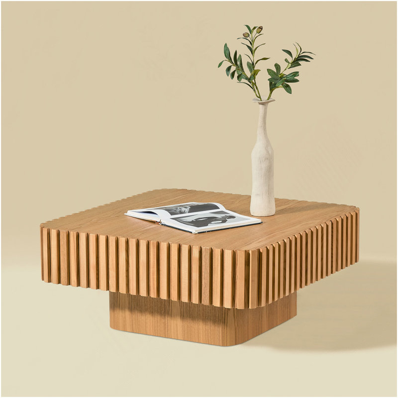 Table basse carrée 31,5 pouces Modern Handcraft, Naturel, H 13,78 po x L 31,5 po x l 31,5 po