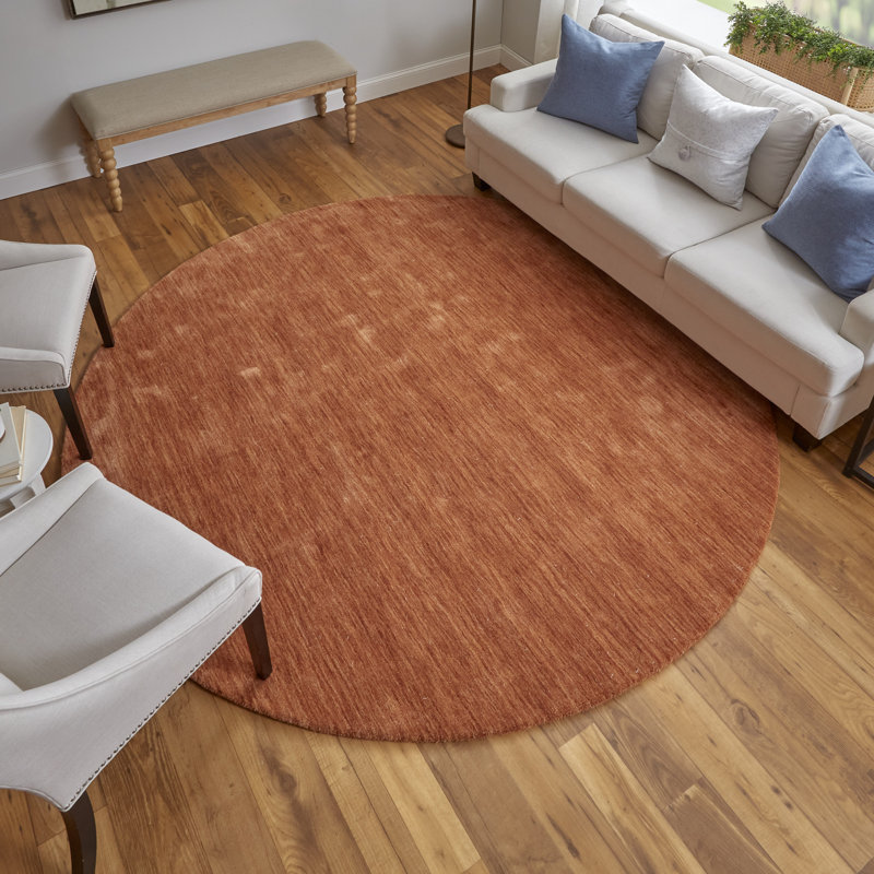 Tapis orange tissé à la main Ameia, Rond 8 pi