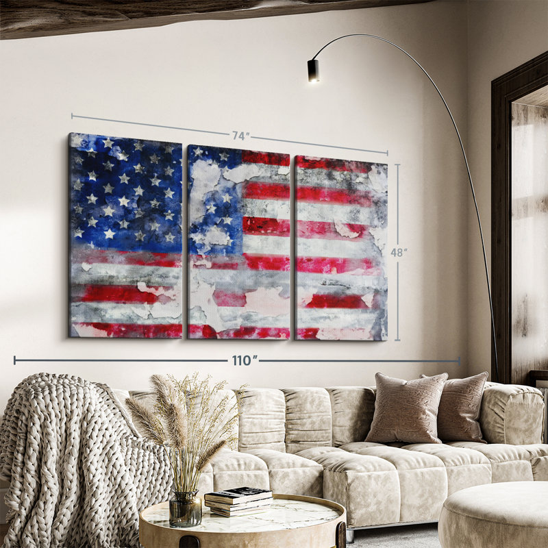 " Old American Flag " 3 - Pieces, 74" H x 48" W