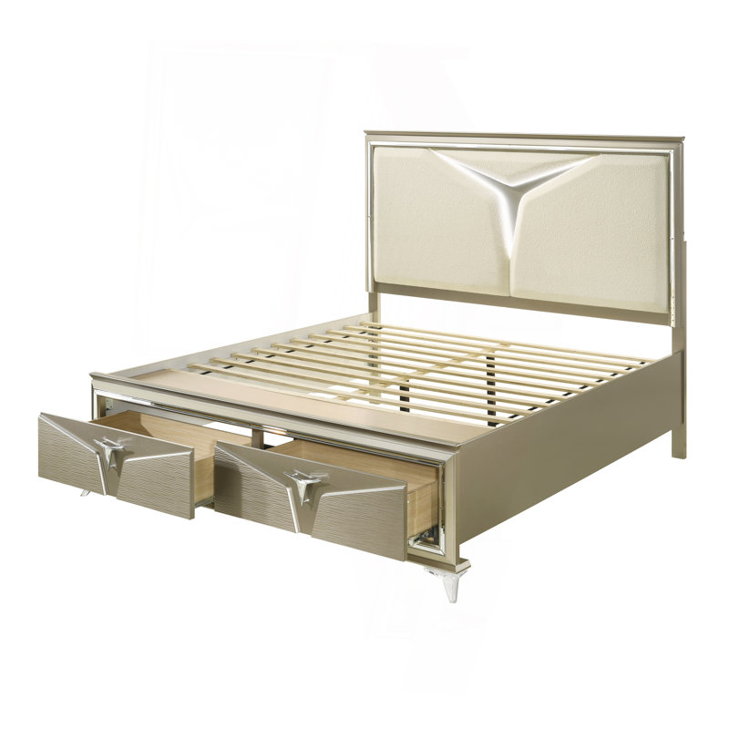 Lit de style moderne en bois et tête de lit à DEL, Grand lit