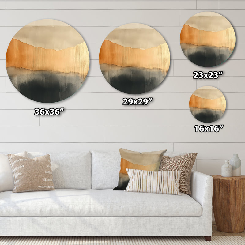 Beige doux, formes modernes et abstraites, grande transition, art mural rond en métal, L 29 po x H 29 po
