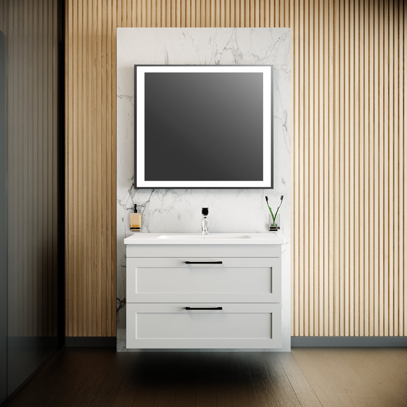 Ensemble de meuble-lavabo mural avec lavabo Janaria | Collection Palm Beach blanc ultrabrillant | Panneau de fibres à densité moyenne non toxique 30 po Collection simple 40 po