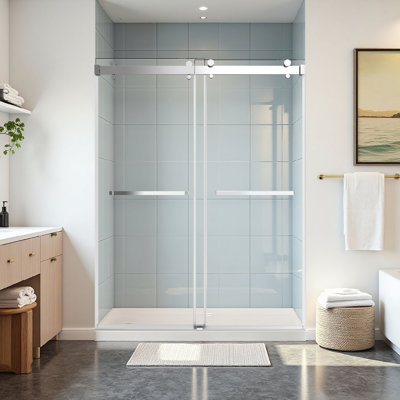 81"L x 33"W x 5.71"H Double Sliding Shower Door with 10mm Tempered Glass, Stainless Steel Track, Chrome Finish