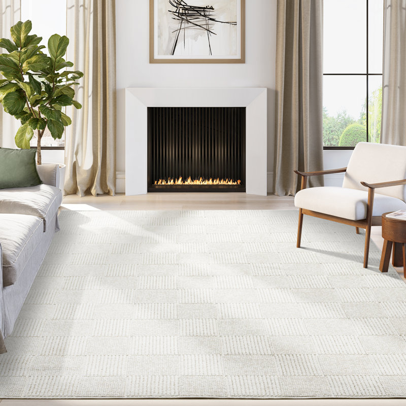 Tapis texturé ivoire Abani Rugs Sylvie LUC110A, Rectangle 6 pi x 9 pi